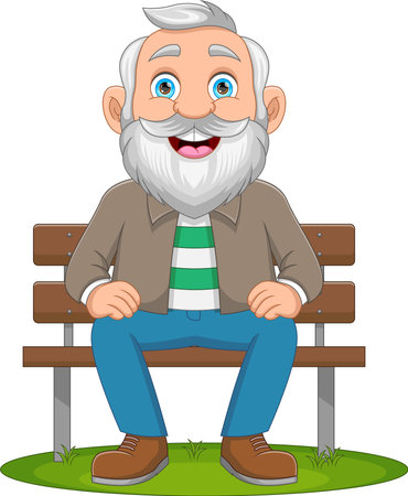 Happy grandfather sitting on a benchのイラスト素材