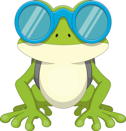 cartoon frog wearing swimming gogglesのイラスト素材