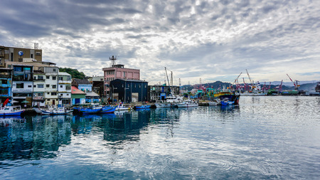 Cranes and Harbor view from Kelung Harbor, Taiwanのeditorial素材