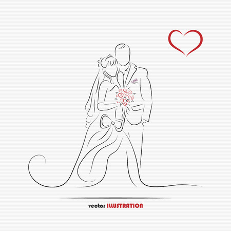 Silhouette of bride and groom for greeting card or wedding invitationのイラスト素材