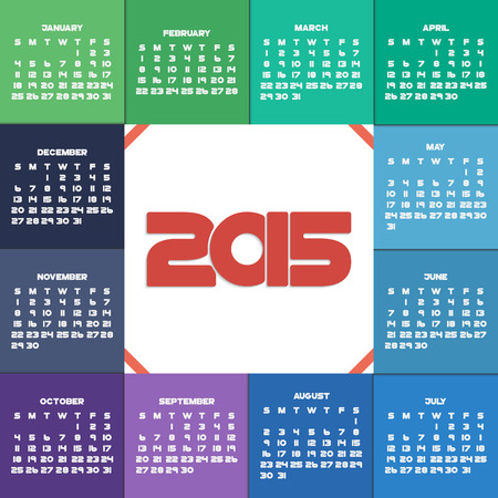 Colorful 2015 calendar for your design. Week starts on Sundayのイラスト素材
