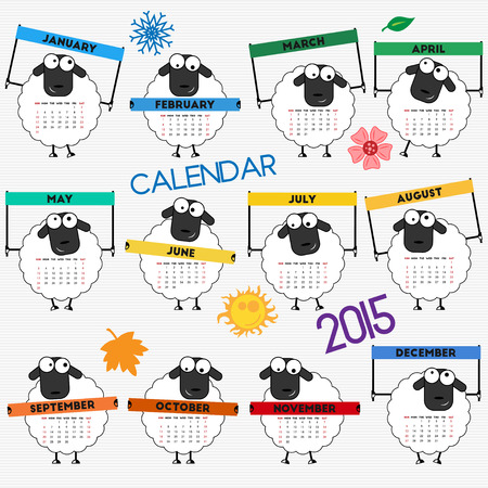 2015 calendar with cute sheep for your design. Week starts on Sundayのイラスト素材