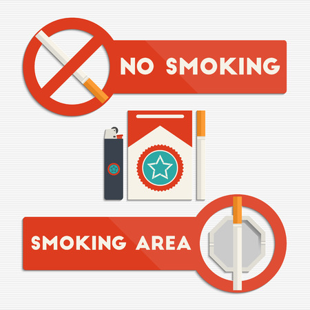 No smoking and smoking area signs with cigarettes and lighter for your designのイラスト素材