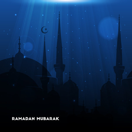 Vector Illustration of Mosque. Ramadan Mubarak. Eid Mubarak greeting card design for holy month of muslim community Ramadan Kareemのイラスト素材