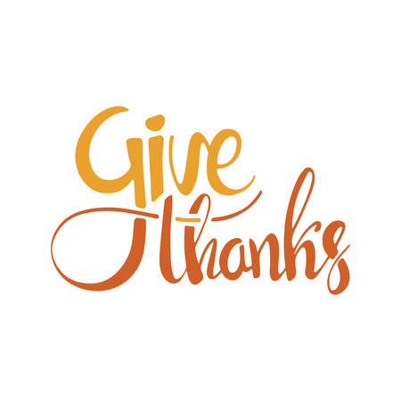 Give thanks handwritten lettering. Happy Thanksgiving Day. Modern calligraphy isolated on white background for your designのイラスト素材
