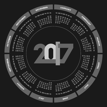 Round calendar 2017 design. Week starts on Sundayのイラスト素材