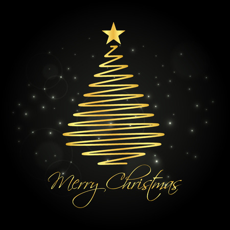 Abstract golden christmas tree. Merry Christmas greeting card design templateのイラスト素材