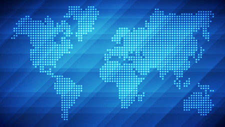 Dotted world map made of glowing dots. Abstract blue light background for your designのイラスト素材