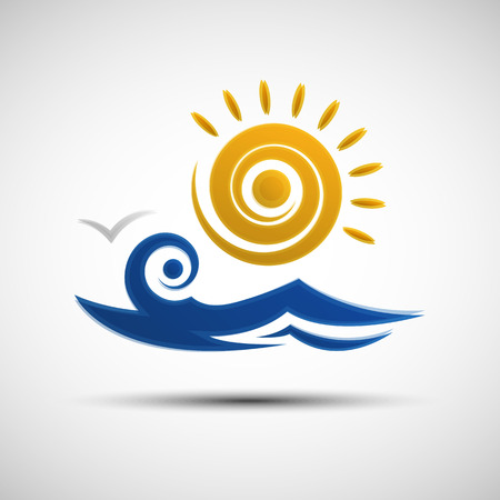 Vector illustration of abstract sea waves and sun logo template for your designのイラスト素材