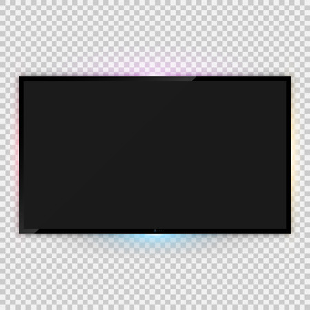 Vector illustration of realistic tv screen template with backlight ambient lighting and empty screen over transparent background for your designのイラスト素材