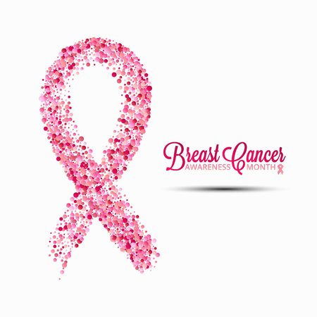 Breast cancer awareness month. Vector illustration of abstract pink ribbon made of round confetti for your designのイラスト素材