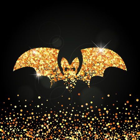 Happy Halloween illustration of abstract golden bat silhouette made of round confetti for your greeting card designのイラスト素材