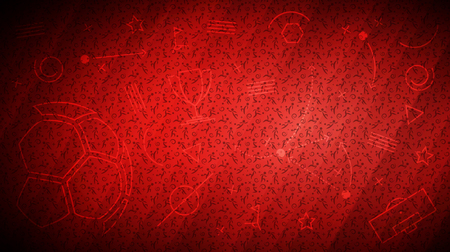 Football championship background. Vector illustration of abstract red soccer background with different icons and football players pattern for your graphic and web designのイラスト素材