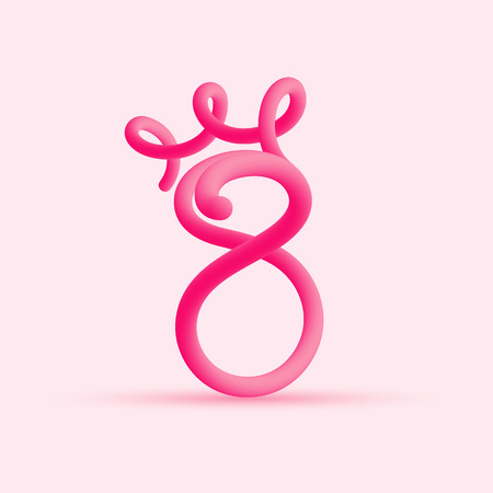 March 8. International Women's Day. Blended interlaced line number Eight with crown over pink background.のイラスト素材