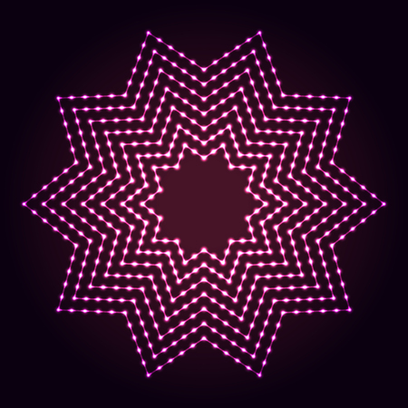 Glowing dots and lines. Ten-point star shape abstract neon lights background for your designのイラスト素材