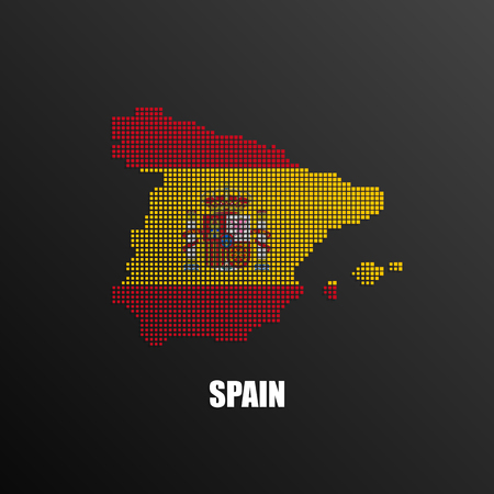 illustration of abstract halftone map of Spain made of square pixels with Spanish national flag colors for your graphic and web designのイラスト素材