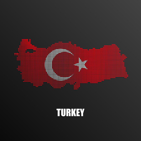 illustration of abstract halftone map of Turkey made of square pixels with Turkish national flag colors for your graphic and web designのイラスト素材