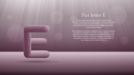 Product display or advertising concept template. Vector illustration of fur letter E over eggplant color gradient studio room background for your designのイラスト素材