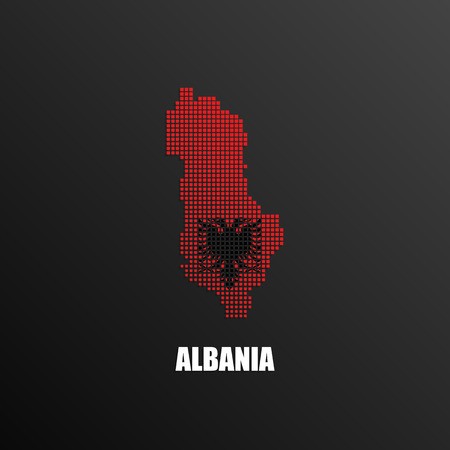 Vector illustration of abstract halftone map of Albania made of square pixels with Albanian national flag colors for your graphic and web designのイラスト素材