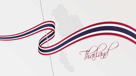 Vector illustration of abstract radial dotted halftone map of Thailand and wavy ribbon with Thai national flag colors for your graphic and web designのイラスト素材