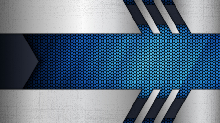 Construction background. Vector illustration of abstract stainless steel metal panel with grunge overlay metallic texture and hexagonal grid pattern over blue light background for your designのイラスト素材