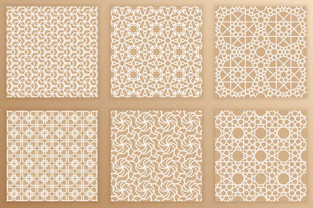 Arabic geometric seamless patterns set. Arabesque backgrounds. Vector illustration of tileable...