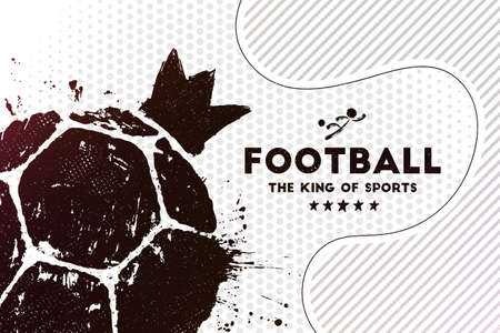 Football - the king of sports. Vector illustration of abstract football background with grunge soccer ball print and crown for your designのイラスト素材