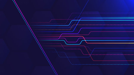 Vector illustration of abstract light background with transparent hexagons and neon colored lines for your designのイラスト素材