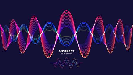 Abstract sound waves background. Vector illustration of glowing neon colored dynamic wavy vivid...