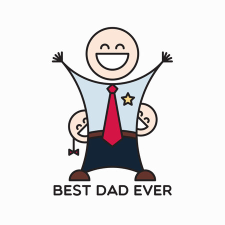 Best dad ever. Happy Father's Day. Vector illustration of happy daddy and kids simple characters for your designのイラスト素材