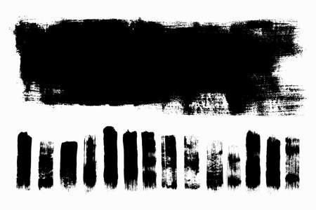 Vector illustration of black hand drawn grunge brush strokes set and big text box texture isolated on white background for your designのイラスト素材
