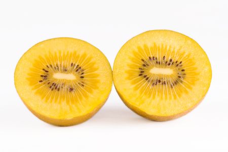 Golden kiwi fruit on white backgroundの写真素材