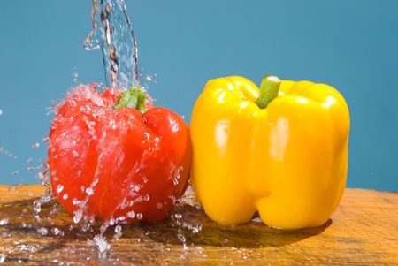 concept of fresh vegetable, splash and vivid bell pepperの写真素材