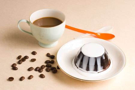 Coffee and coffee pudding with milk, sweet dessert.の写真素材