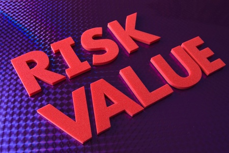 Risk value word on blue neon background, part of a series of business wordsの写真素材