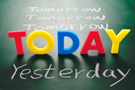 Today, yesterday, and tomorrow words on blackboard, Time concept. の写真素材