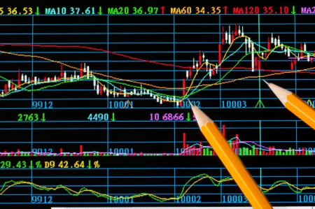 Analysis colorful stock chart on monitor. finance concept. Analysis colorful stock chart on monitor. finance concept.