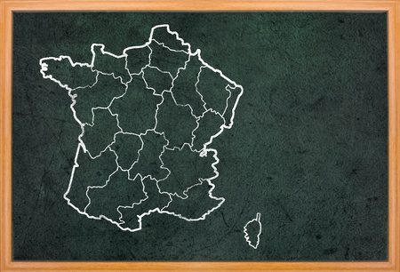 France map draw on retro blackboard with wooden frameの写真素材