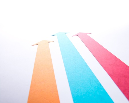 Gwoth concept, colorful arrowheads move upward to skyの写真素材