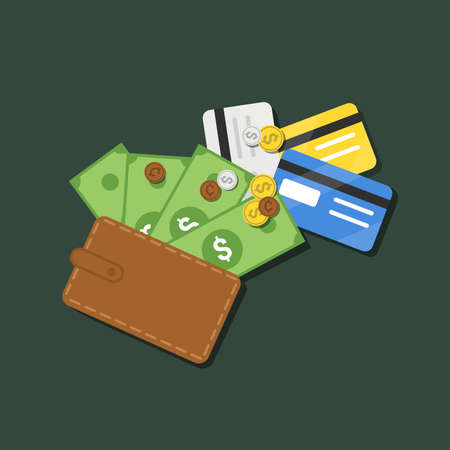 Wallet with money and credit card stock illustrationのイラスト素材