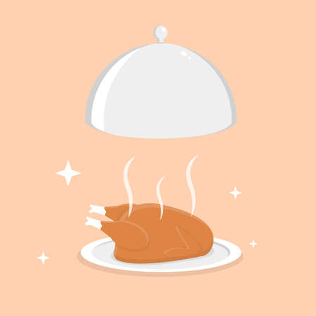 Freshly Cook Roasted Chicken with Serving Tray Vector Illustrationのイラスト素材