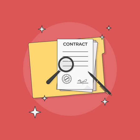 Contract Magnifying Glass and Pen Vector Illustrationのイラスト素材