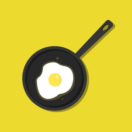 Flat Frying pan with eggのイラスト素材