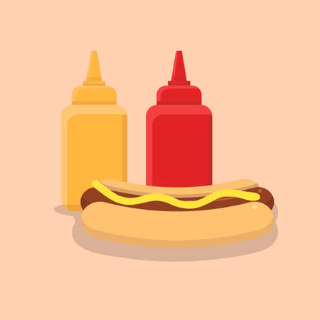 Hot Dog, Mustard and Ketchup Vector Illustrationのイラスト素材