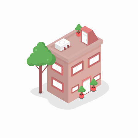 Isometric Two Story Building Illustrationのイラスト素材