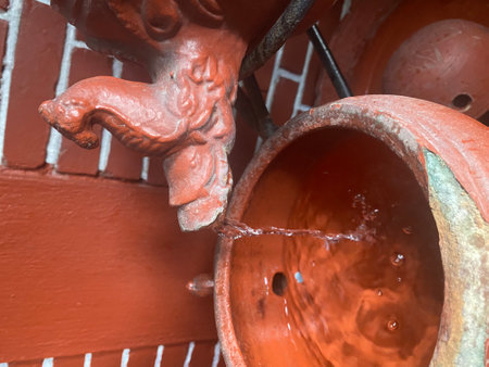Clay pottery in a Chinese temple, closeup of photoの写真素材