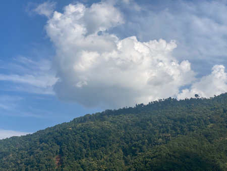 mountain and blue sky with cloud in the morning,Thailandの写真素材