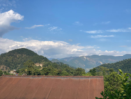 mountain and blue sky in chiangmai, thailandの写真素材