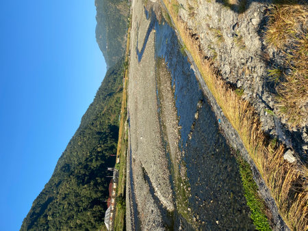 Beautiful view from the top of the mountain to the valley.の写真素材