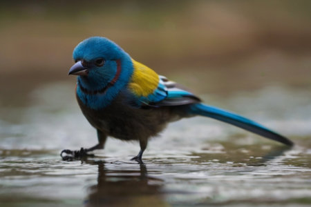 Blue Tit, Parus caeruleus, single bird in water, Brazil